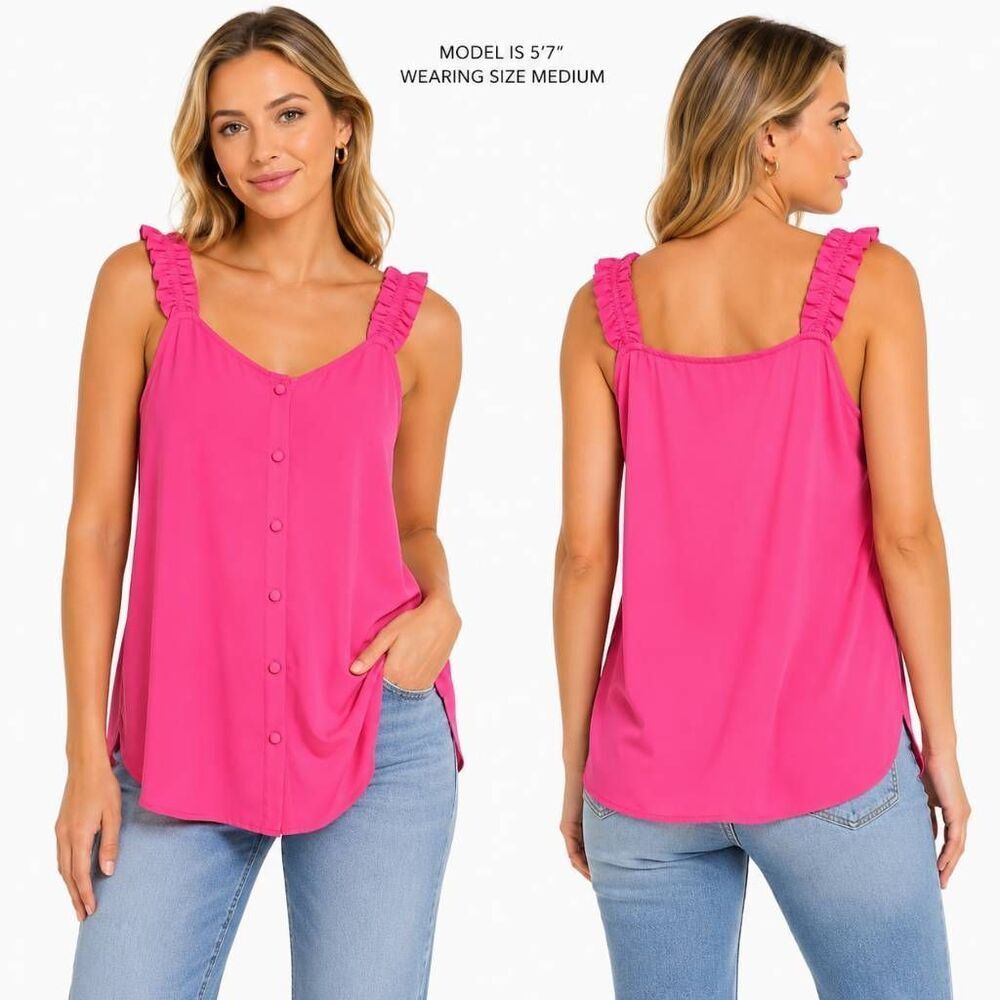 Doe & Rae Pink Ruffle Strap Tank Blouse M